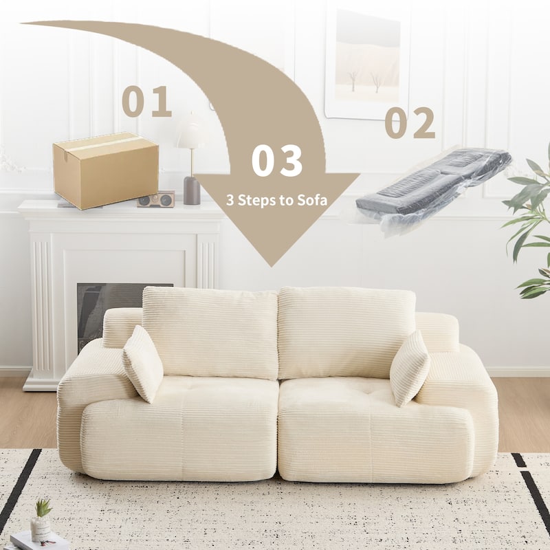 Oversize Memory Foam Compressed Deep Seat Couch Loveseat Sofa Pet-Friendly Corduroy 2 Seater Modular Sectional Sofa, No Assembly