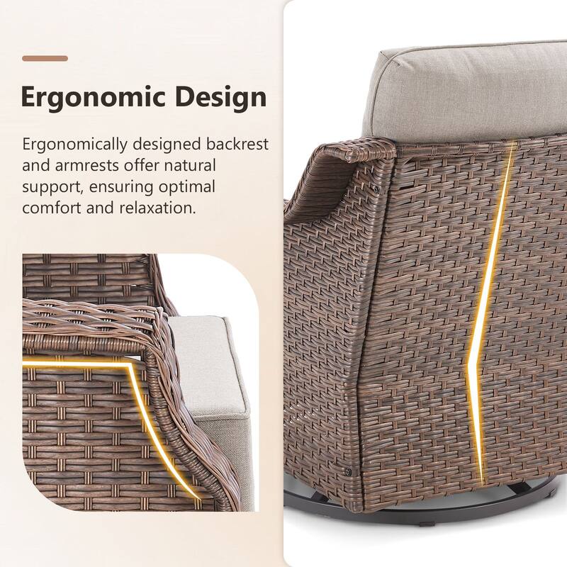 Gymojoy Outdoor Swivel Glider Chair with Side Table - All-Weather Rattan Wicker, 6" Waterproof Olefin Cushions