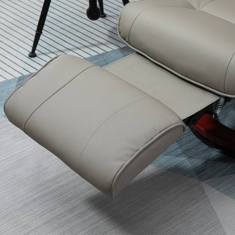 PU Leather Swivel Recliner Chair Manual Lounge Chair with Wood Base, Adjustable Backrest and Retractable Footrest