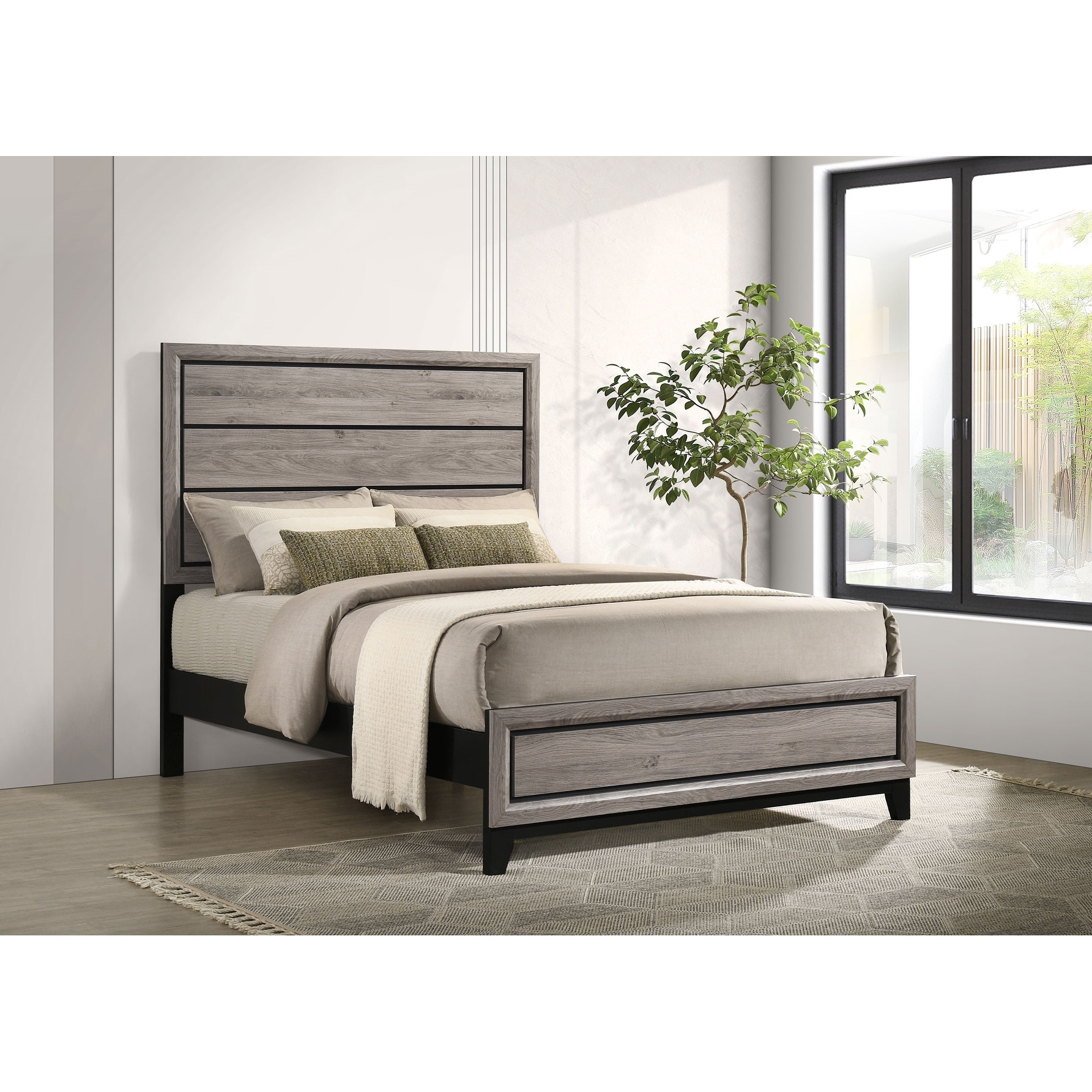Valen Wood Panel Bed Light Taupe