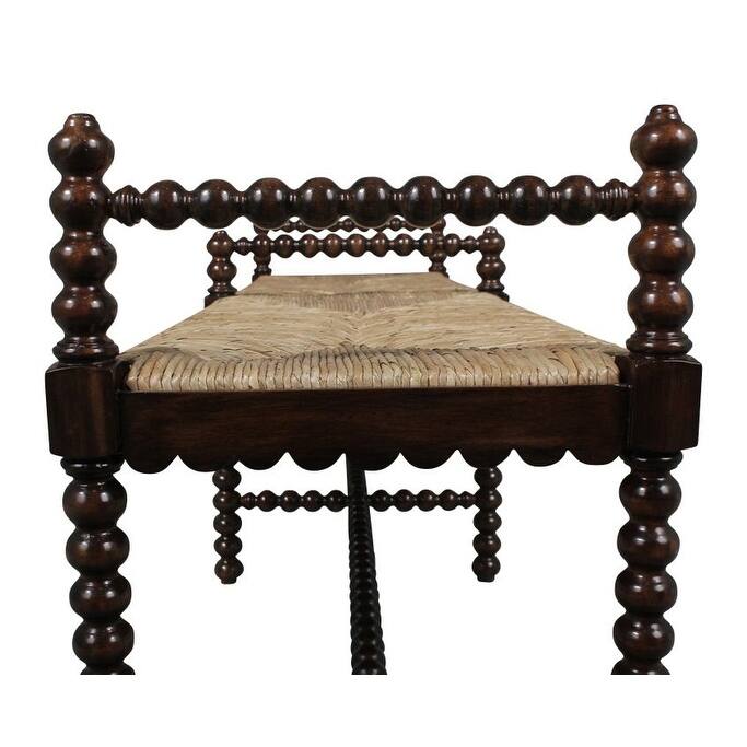 Isle of Man 60-inch Mahogany & Rush Accent Bench, Bobbin-Turned