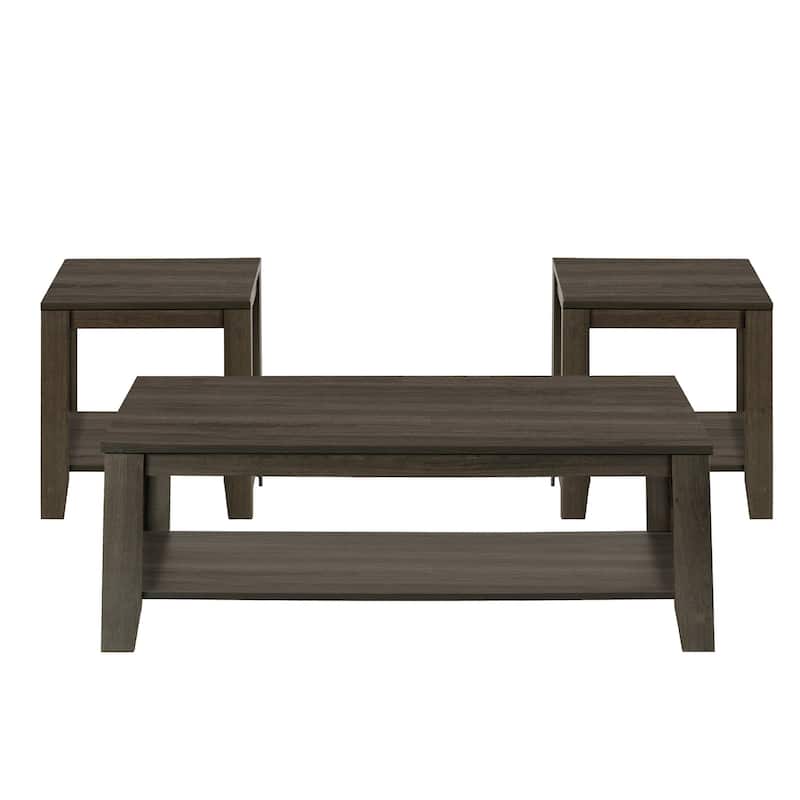 Set of 3 Coffee Tables with 3 Shelves for Living Room or Office Storage - 42” x 20.5” x 17” - Oak