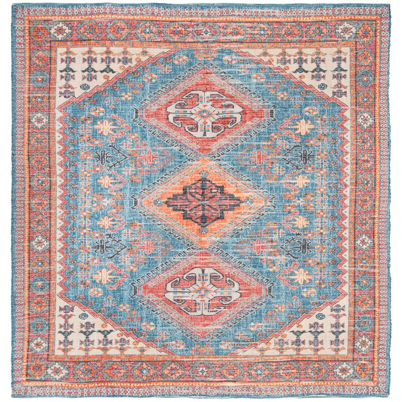 SAFAVIEH Handmade Saffron Aracely Modern Tribal Cotton Rug - 6' Square - Navy/Red