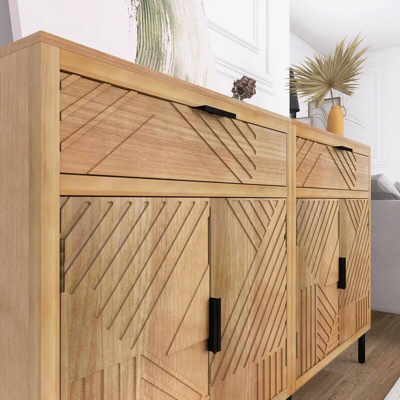 Antique brown 32 in. H Accent Cabinet with 2 Shelves and 4 Doors and 2 Drawer - 64.00" x 14.00"