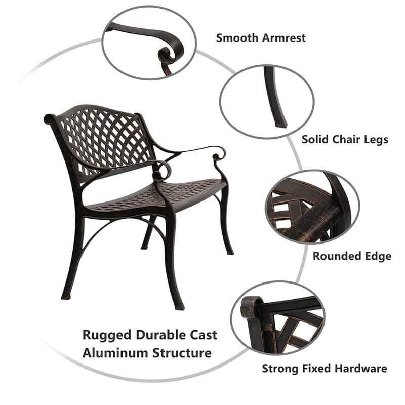 40.5 in. Cast Aluminum Park Bench Patio Backyard Decorative Bench
