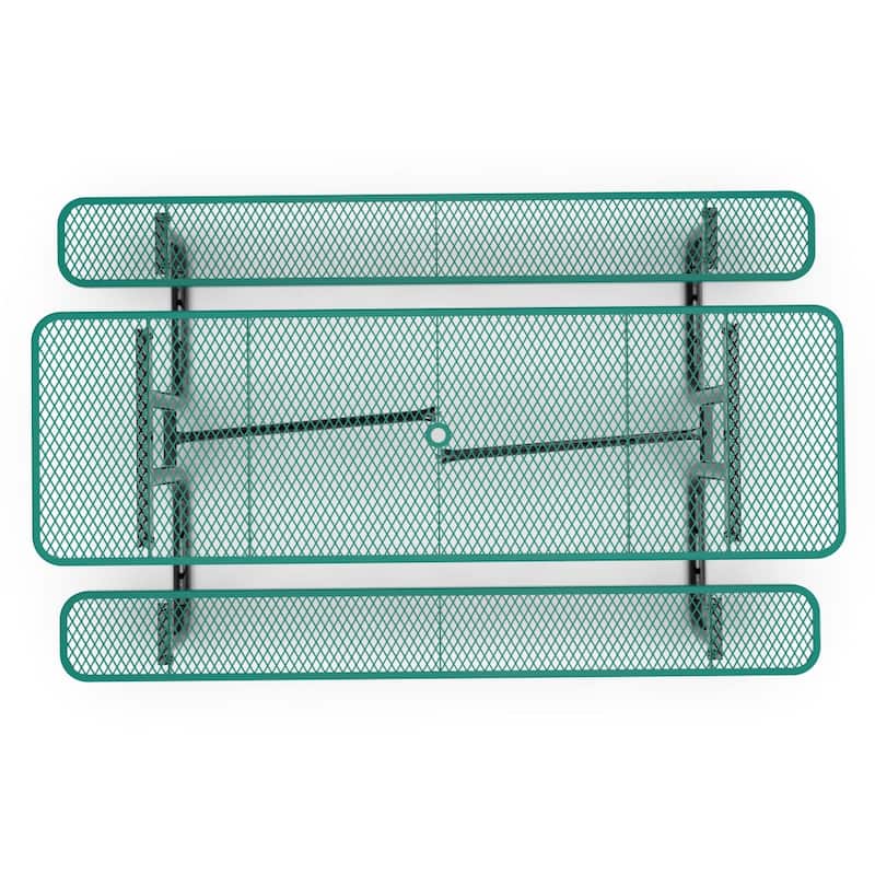 Commercial Grade Expanded Mesh Metal Outdoor Picnic Table - 95.75"D x 57.5"W x 30"H