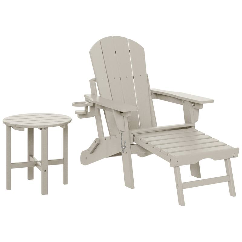 Laguna Outdoor Folding Adjustable Adirondack Chair with Hideaway Ottoman & Round Side Table - Sand