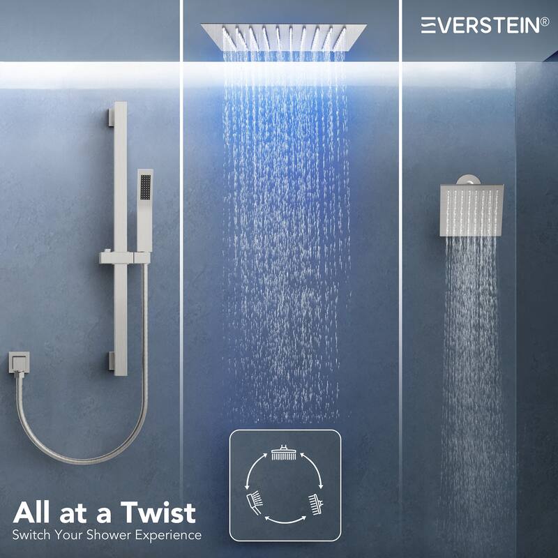 Celling Mounted 12 in. Rainfall LED Shower System with 6 in. Shower Head Handheld Shower Faucet Set