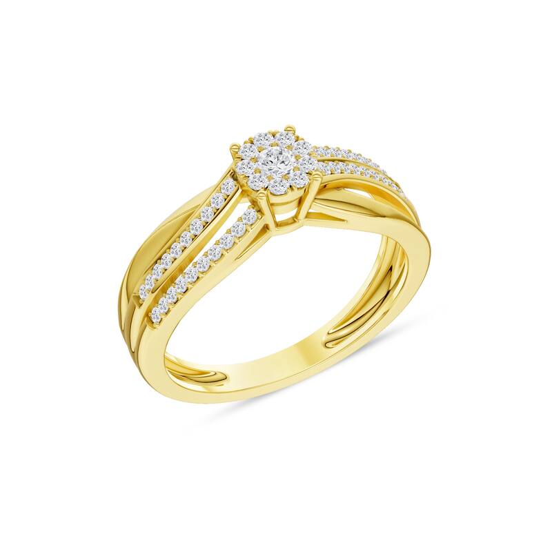 1/5ct TDW Diamond Cluster Engagement Ring in 10K Yellow Gold for Women