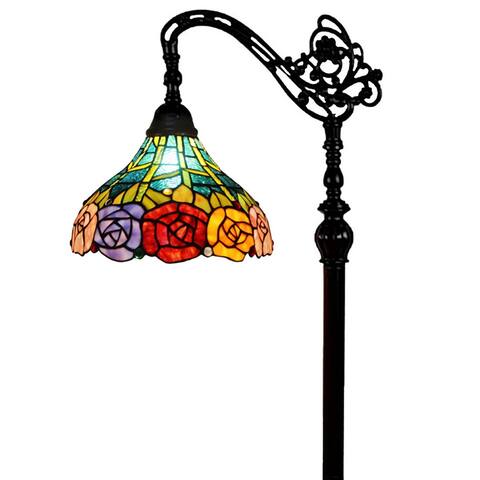 Tiffany Style Floor Lamp Arched Standing 62" Tall Stained Glass Rose Flower Bedroom Reading Gift AM035FL12B Amora Lighting