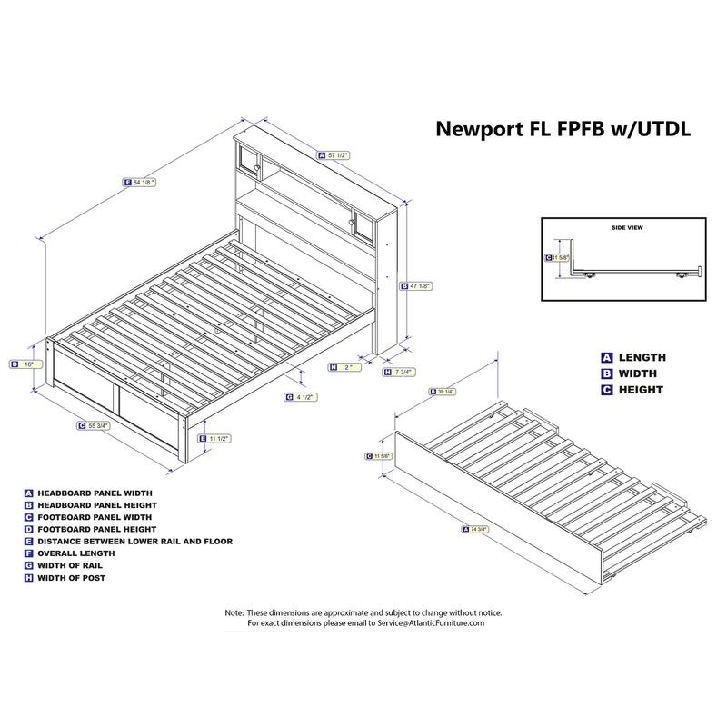 Newport White Full Platform Bed w/ Twin Trundle