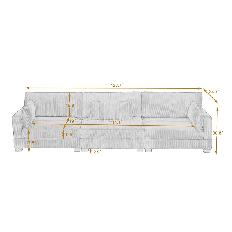 3-Piece Corduroy Couch Modular Sectional Sofa