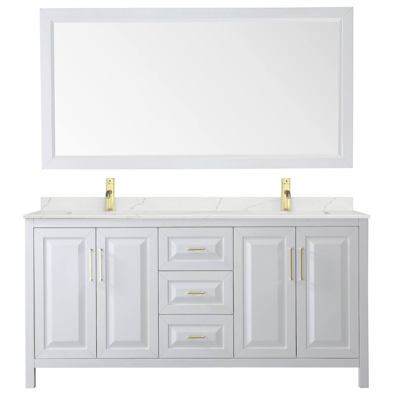 Daria 72-inch Double Vanity, Single Hole Quartz Top, 70-inch Mirror