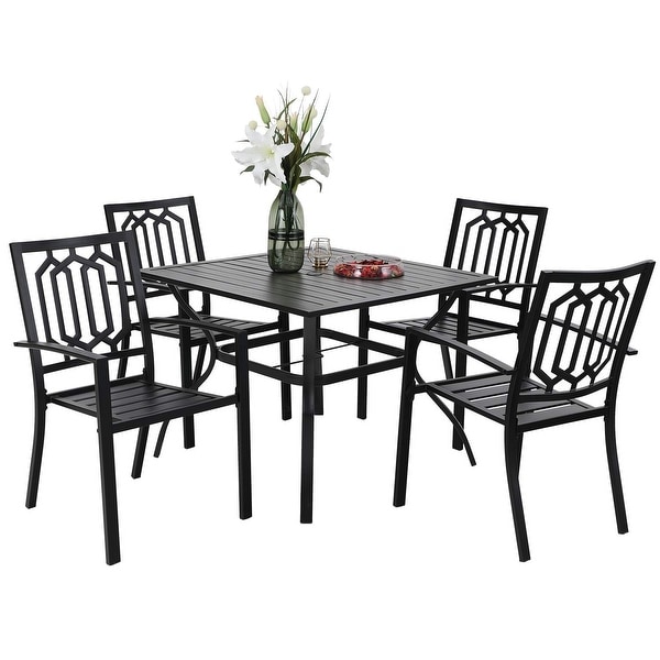 Phi Villa 4 Piece Black Metal Outdoor Furniture Patio Steel Frame Slat Seat Dining Arm Chairs with Angle Back. Opens flyout.