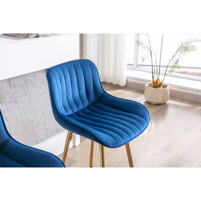 26 Inch Set of 2 Bar Stools,with Chrome Footrest Velvet Fabric Counter Stool Golden Leg Simple Bar Stool,BLACK