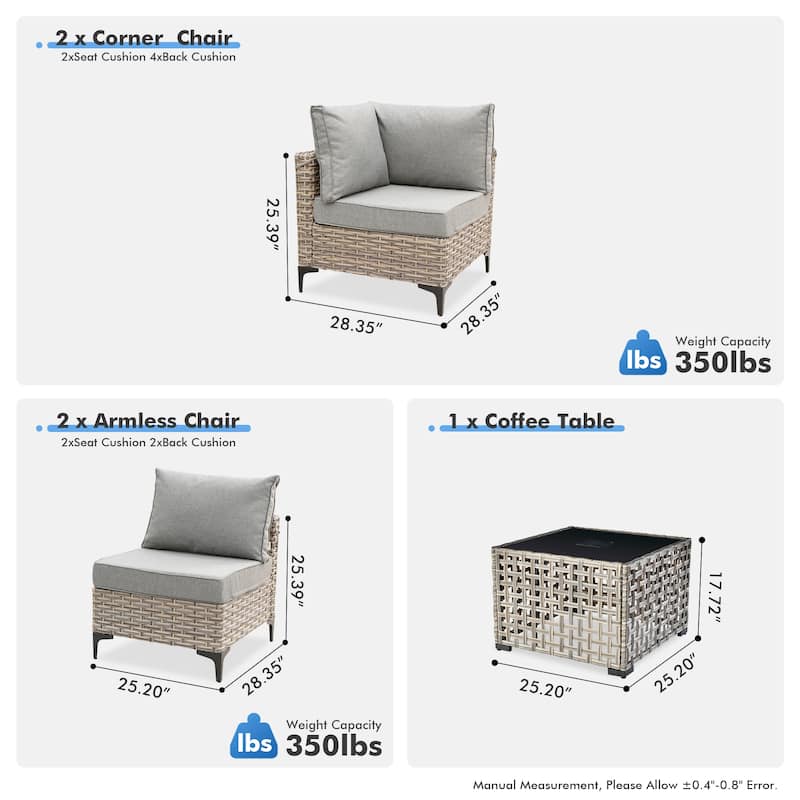 OVIOS 5 Pieces Outdoor Wicker Furniture Set With Solar-Powered Coffee Table