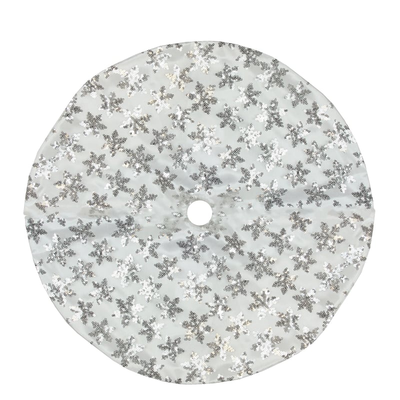 20" White and Silver Sequin Snowflake Mini Christmas Tree Skirt - 20