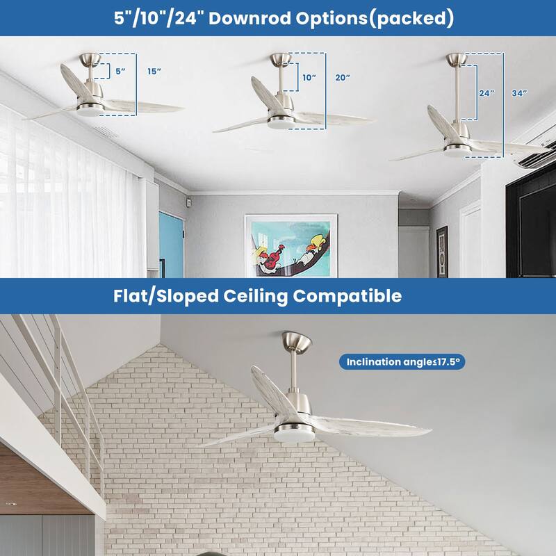 56 inch Wood Ceiling Fan Indoor w/Light and Remote Control 3 Wood Blades Bedroom - Blades Span 56 Inches