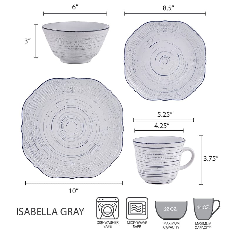 Pfaltzgraff Gray Isabella 16 Piece Dinnerware Set