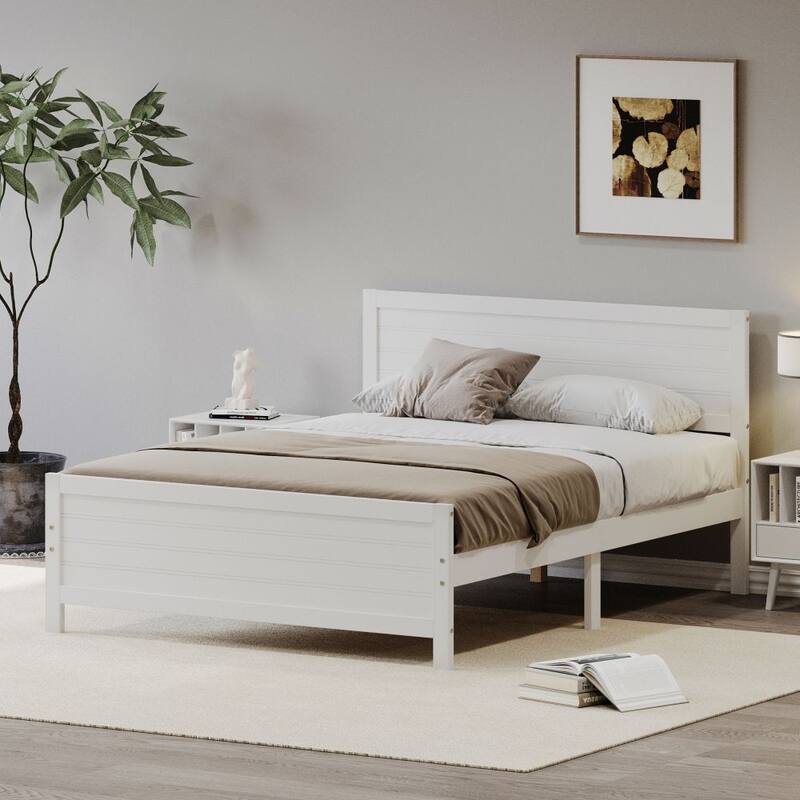 Wood Platform Bed Frame with Headboard, Mattress Foundation
