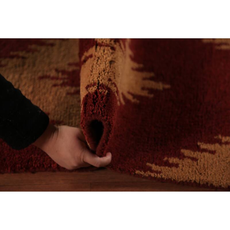 Hand Knotted Oriental 100% Wool Carpet Modern Geometric Red Moroccan Area Rug - 11' 8'' X 8' 11''