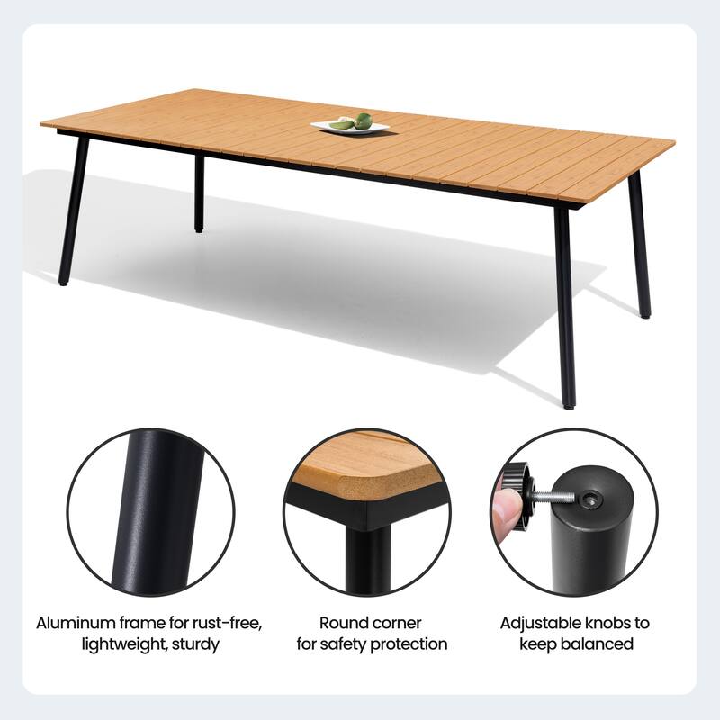 Outdoor Patio Rectangle Aluminum Dining Table with Umbrella Hole
