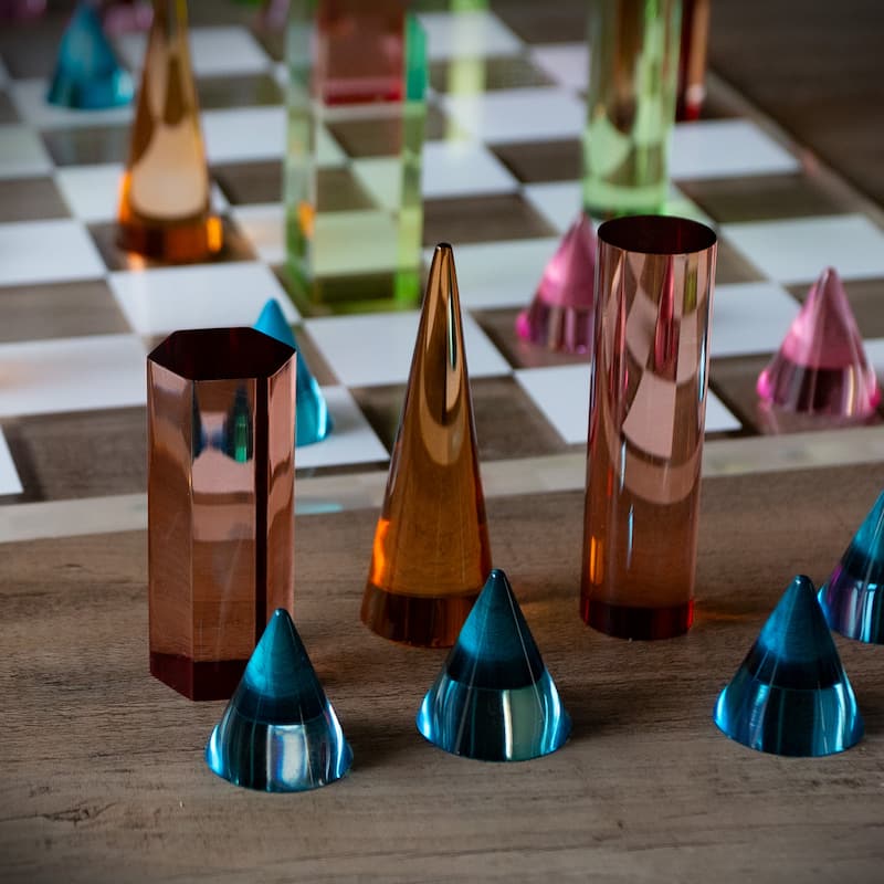Modern Chess Set - Acrylic Chess Board with 32 Colorful Game Pieces by Trademark Games