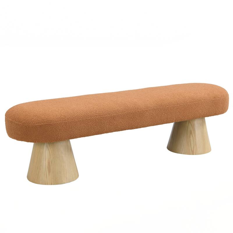 Upholstered Bedroom End of Bed Entryway Bench, Boucle Ottoman for Living Room