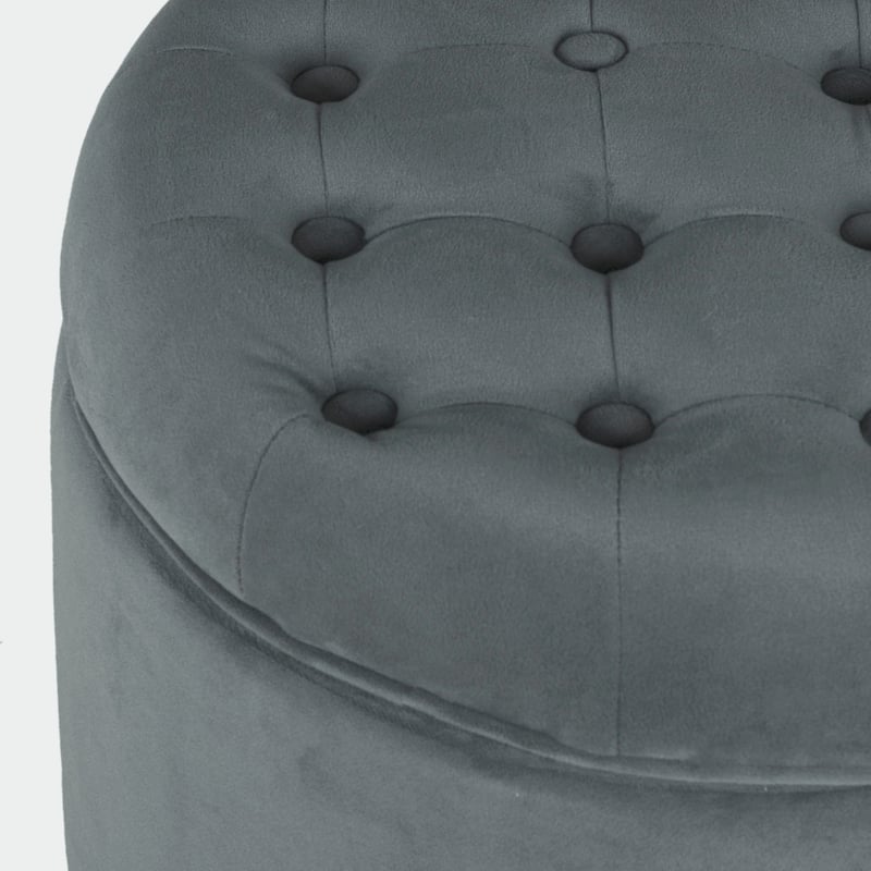 HomePop Velvet Round Storage Ottoman Gunmetal
