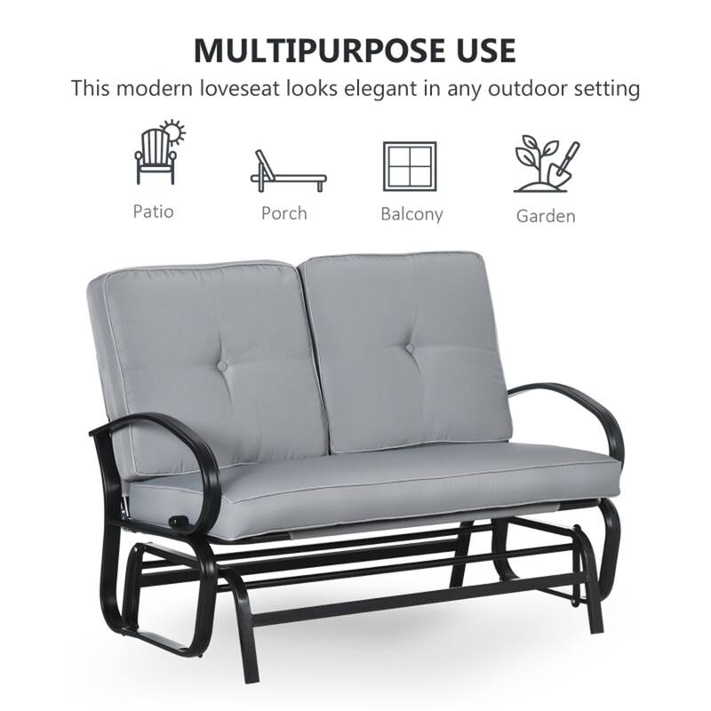 Patio Glider Bench 2-Seater with Cushions and Steel Frame - 47.25" W x 29.5" D x 32.25" H