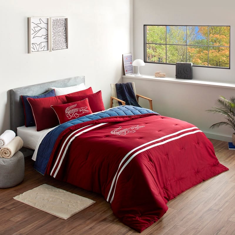 Lacoste Embroidered Big Croc Cotton Comforter Set - Twin - Rio Red
