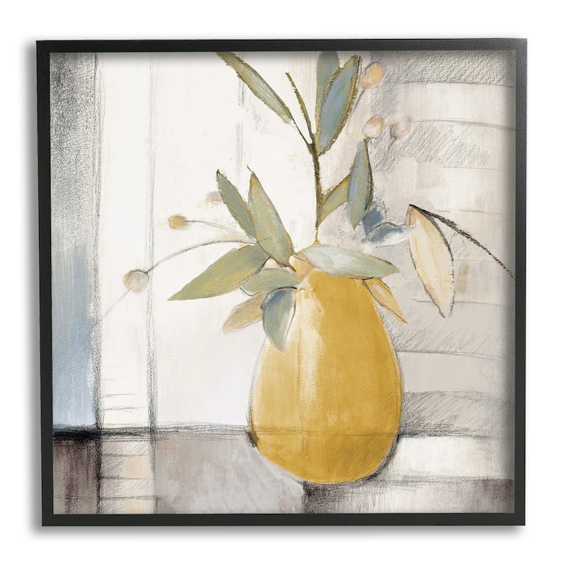 Stupell Abstract Quaint Potted Plant Green Leaves Grey Wall Framed Wall Art