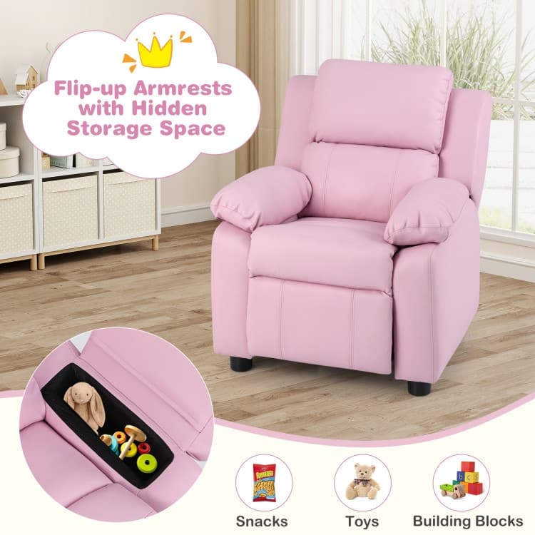 Kids Deluxe Headrest Recliner Sofa Chair with Storage Arms - 25" x 25.5" x 29" (W x D x H)