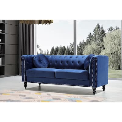Vivian Classic Velvet Kittleson Nailhead Chesterfield Sofa