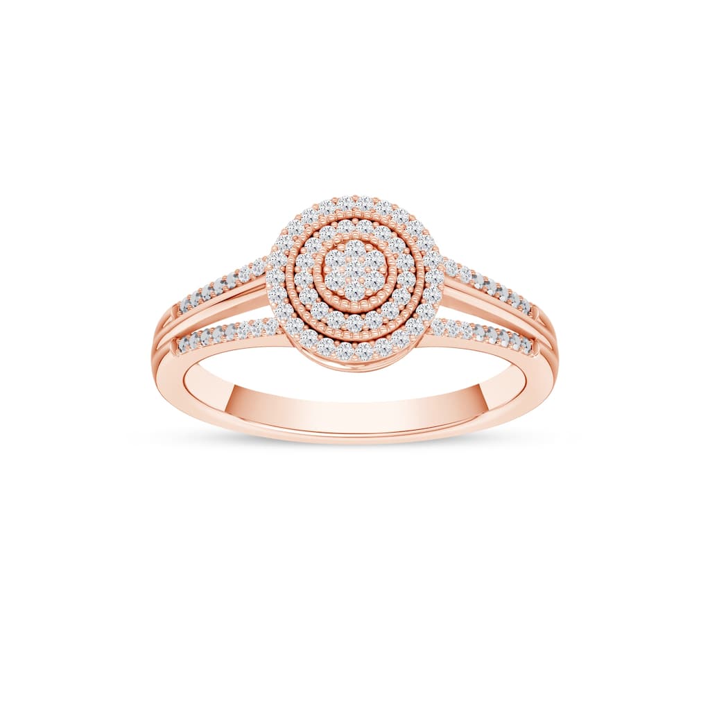 1/6ct TDW Diamond Cluster Halo Engagement Ring in 10K Rose Gold for Women