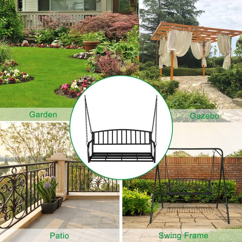 46.8 in 2-person Iron Porch Swing Outdoor Hanging Bench