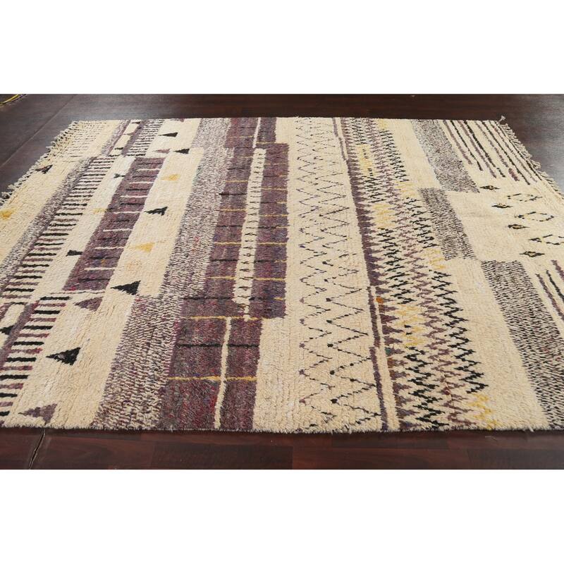 Geometric Tribal Moroccan Wool Area Rug Hand-knotted Oriental Carpet - 8'0" x 10'6"