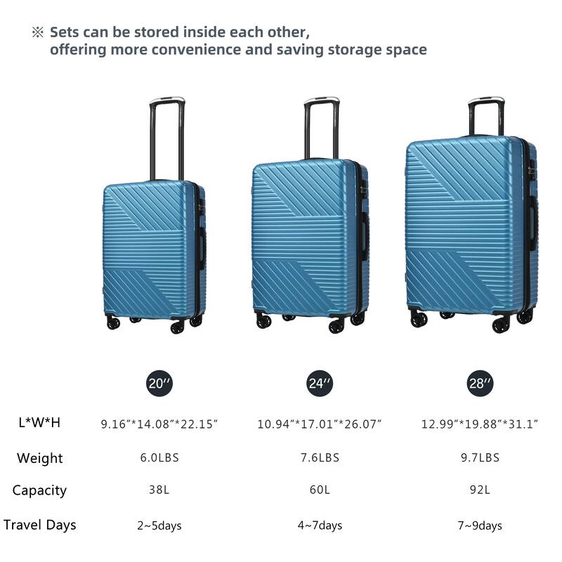 3 Piece Hardshell Luggage Spinner 8 Wheels Suitcase Sets (20"24"28")