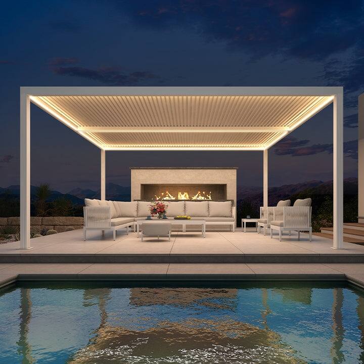 PURPLE LEAF Louvered Pergola Modern White Pergola with Adjustable Roof for Deck Backyard Garden