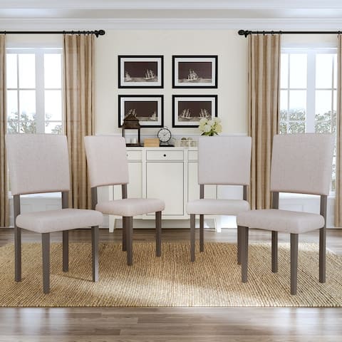 Wood 5-Piece Kitchen Dining Table Set,Gray Table + Beige Chair