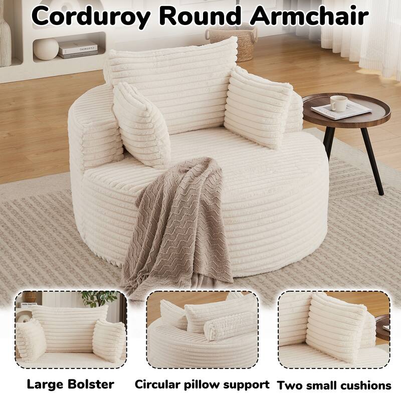 Rossetta 50"L Modern Backrest Pillow Design Fluffy Corduroy Sponge Single Sofa, No Assembly Required