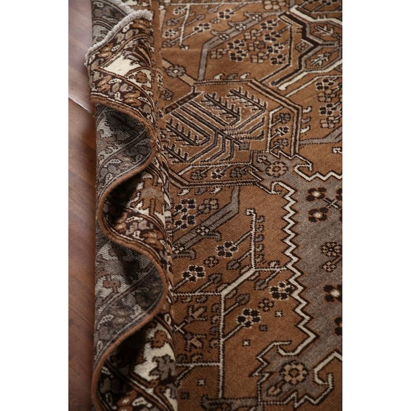 Geometric Brown Bakhtiari Persian Vintage Rug Handmade Wool Carpet - 6'5"x 9'11"