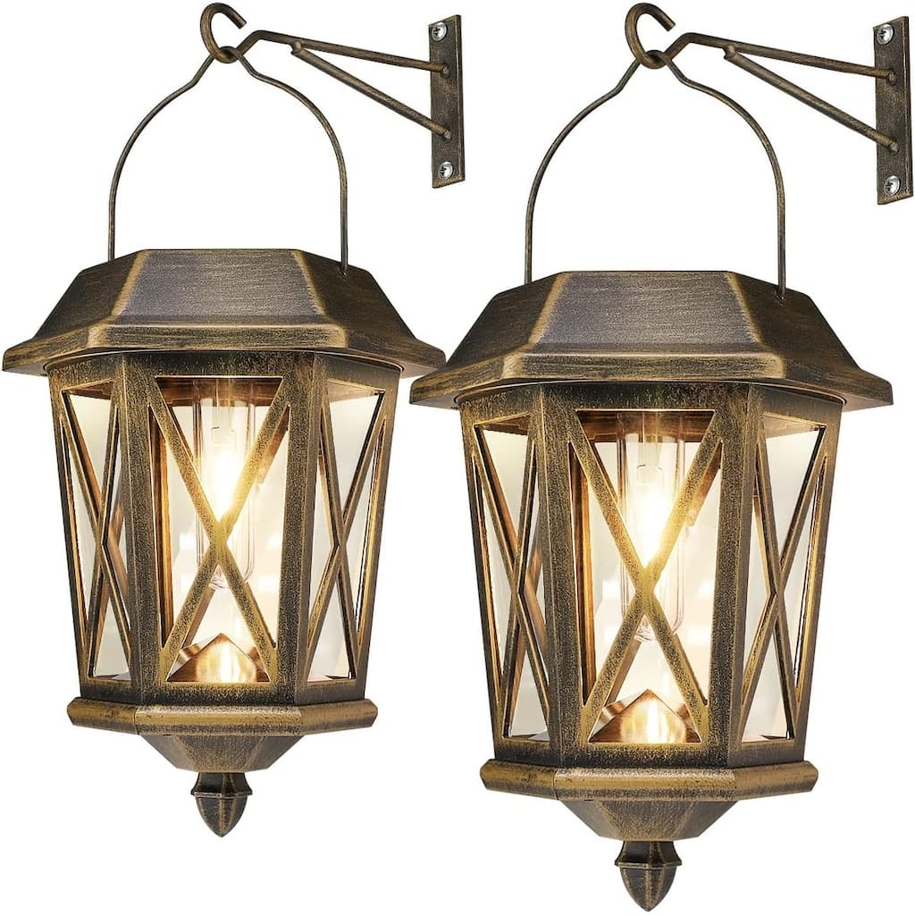 Led 2 pack wall light bronze solar powered light glass, metal garden light