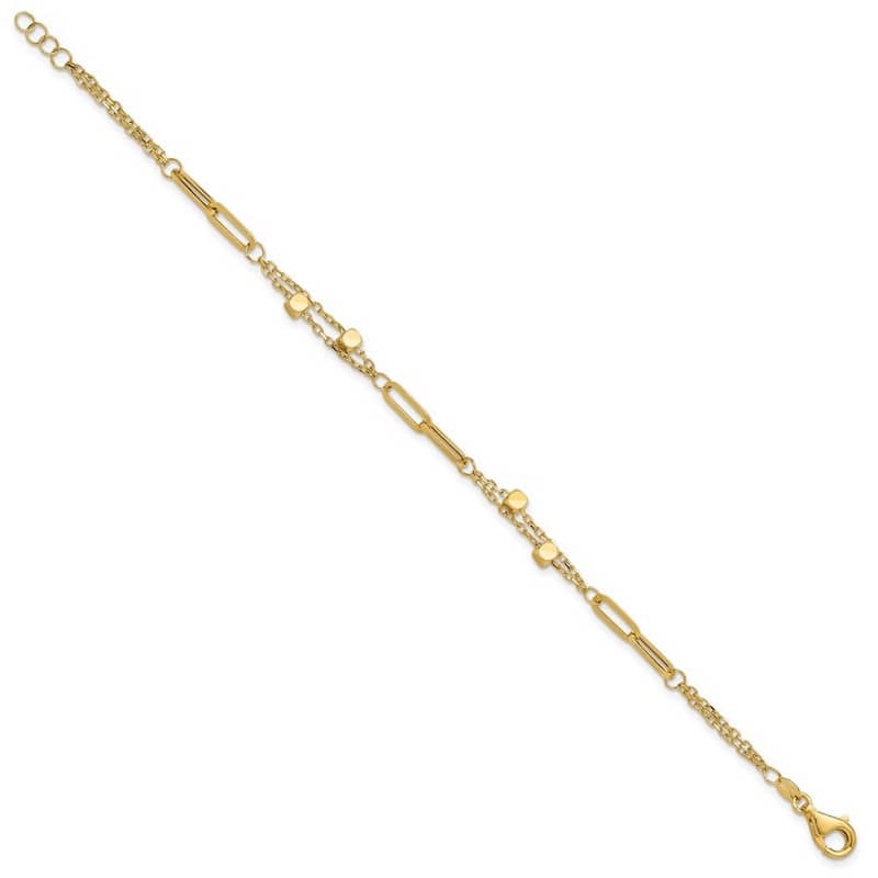 Curata 14k Yellow Gold 7" Polished Paperclip Link With Bead Chain Bracelet