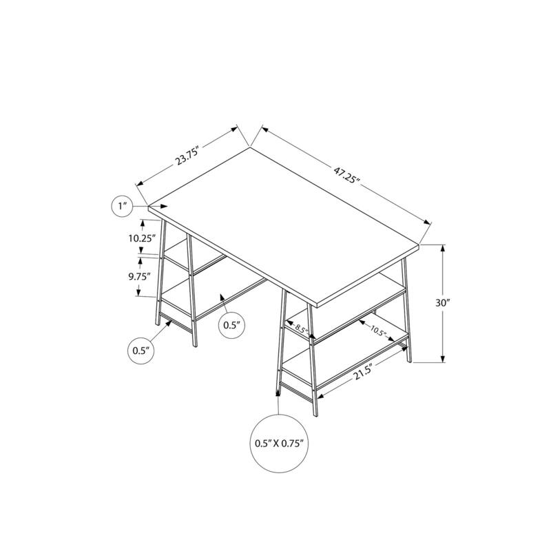 Contemporary 48" Computer Desk with 4 Open Shelves and Metal Base, Space-Saving Writing Desk for Home Office