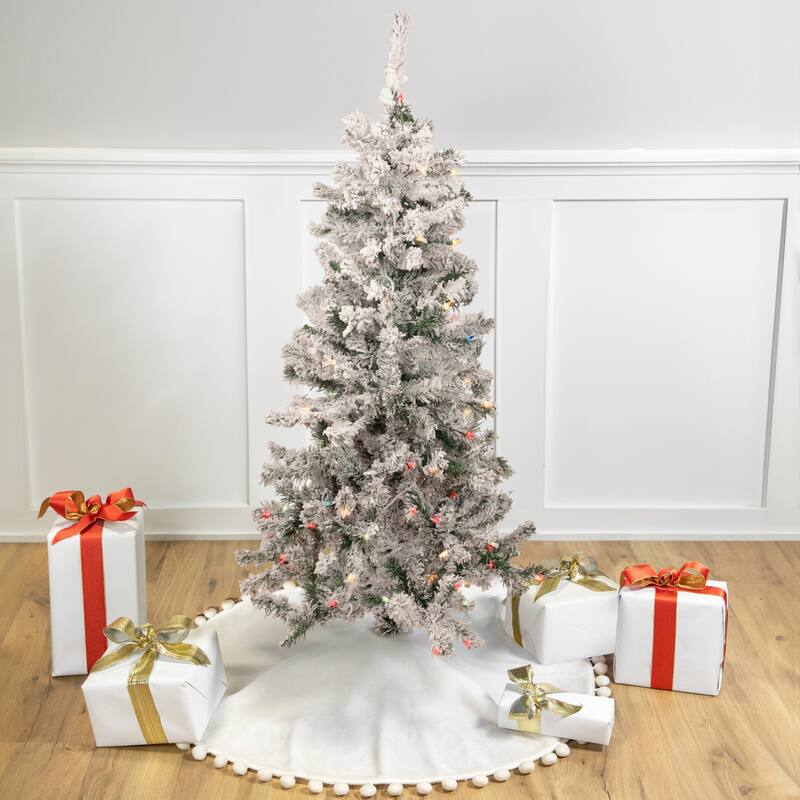 4.5' Medium Heavily Flocked Pine Artificial Tree Multicolor Lights - 4.5 Foot