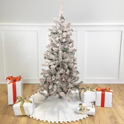 4.5' Medium Heavily Flocked Pine Artificial Tree Multicolor Lights - 4.5 Foot