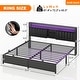preview thumbnail 52 of 67, Upholstered Bed Frame with Storage Shelving, Platform Beds with Charge Station and LED Lights