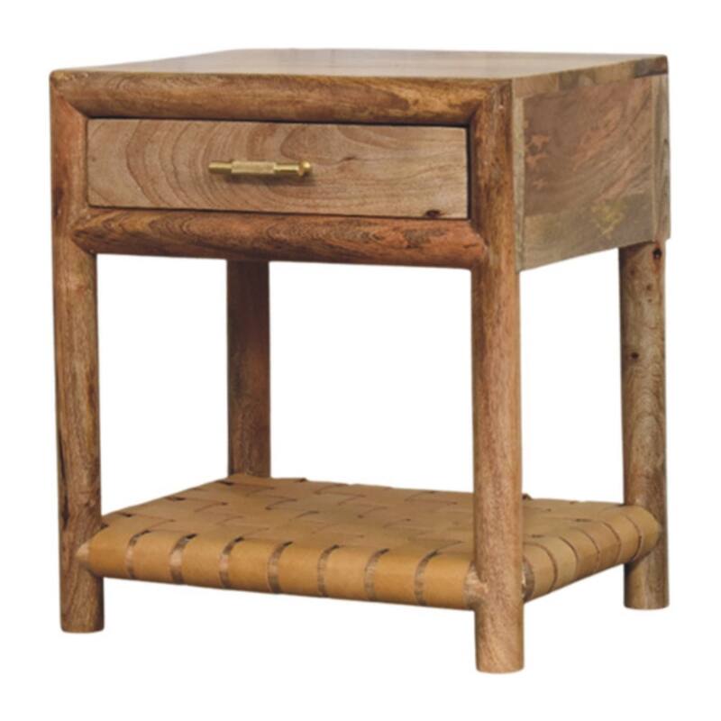 HomeRoots 20" Light Brown Solid Wood One Drawer Nightstand With Leather Shelf