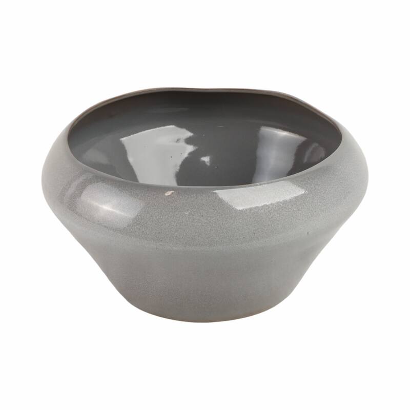 Terracotta Decorative Bowl Glazed Finish Accent Piece - 7" Gray - 13" x 13" x 7"